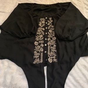 Black Loose Fitting Tie Waist Blouse